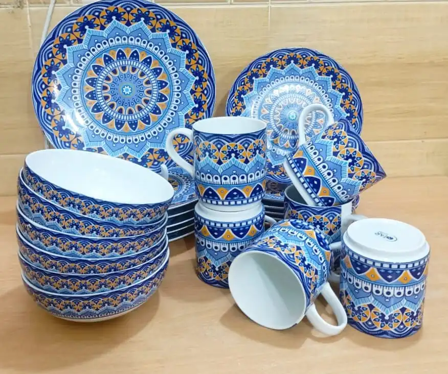 noksidinnersetblue 24 pieces nakshi dinner set - Image 1