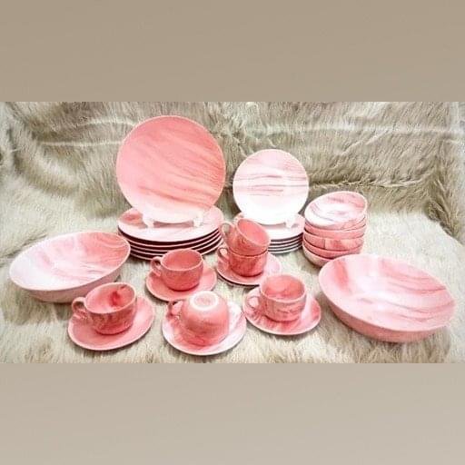 32 pcs pink marble dinner set jpg 32 pcs pink marble dinner set - Image 1